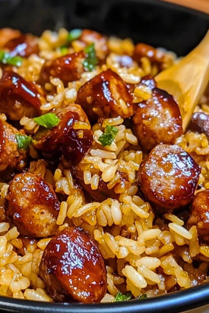 One-Pan Sweet and Tangy BBQ Sausage Rice